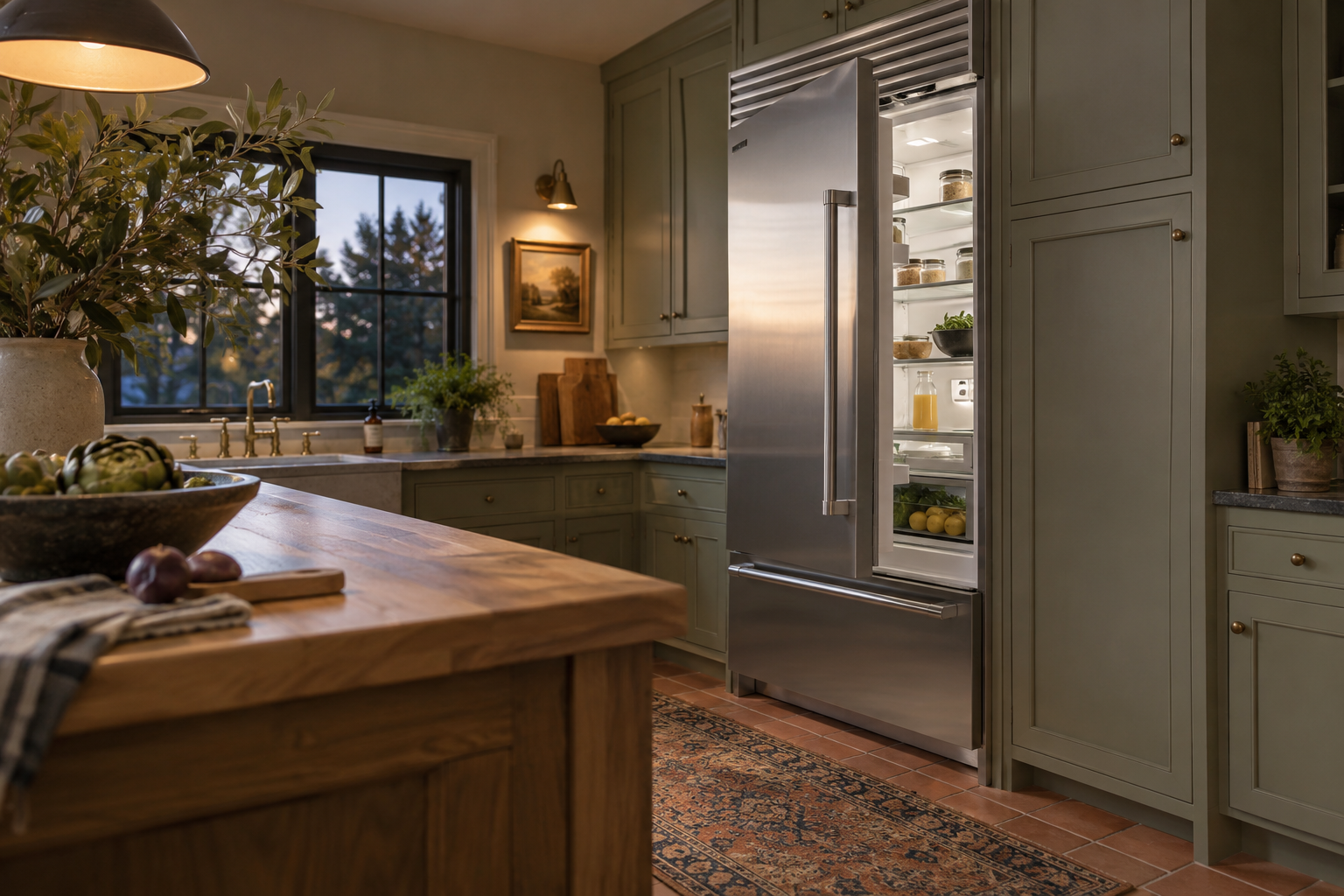 Illustrative Viking refrigerator in a residential kitchen — AI image for Sub-Zero Repair Golden’s Bridge