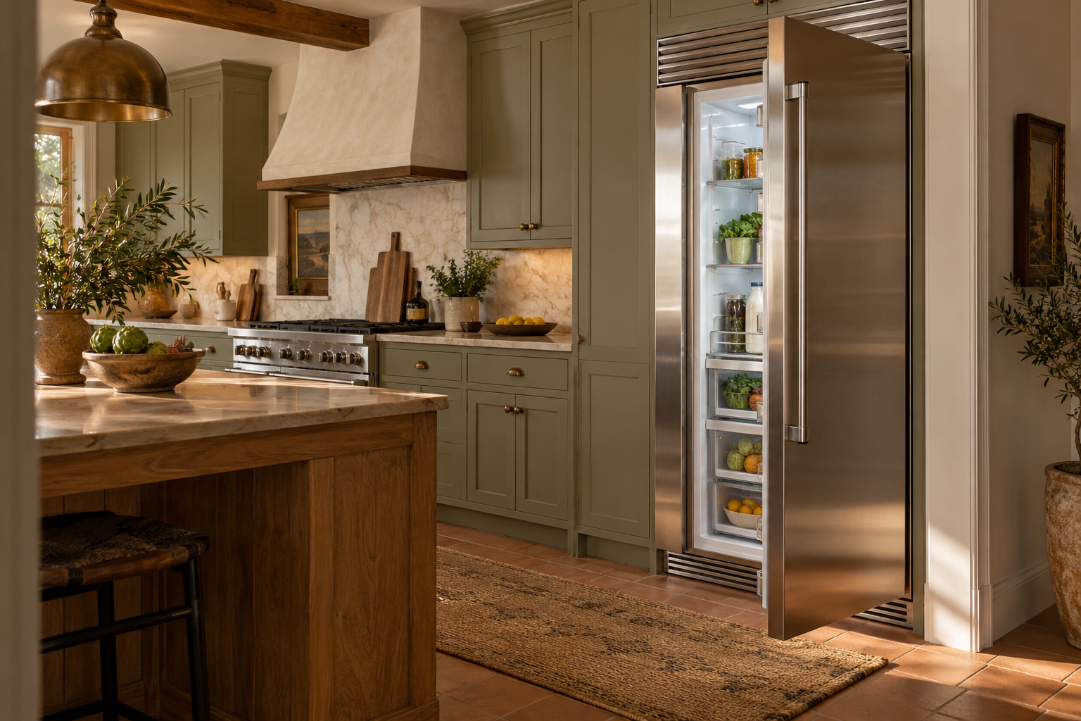 Illustrative Viking refrigerator in a residential kitchen — AI image for Sub-Zero Repair Golden’s Bridge